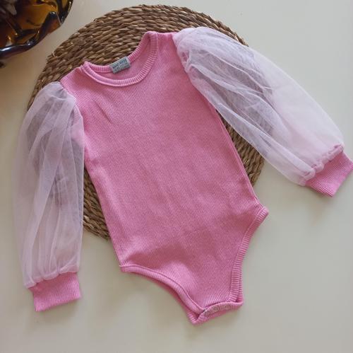 Kız Bebek Pembe Tüllü Çıtçıtlı Özel Gün Badi