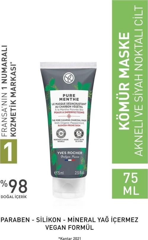Karma, Yağlı Ve Akneye Eğilimli Ciltler Için Pure Menthe Kömür Maske-75 ml 97082