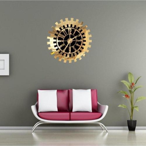 Dekoratif Duvar Saat Modern Gold Güneş I Büyük Türk Rakamlı Mdf Üzeri Aynalı Pleksi 40X40 Cm
