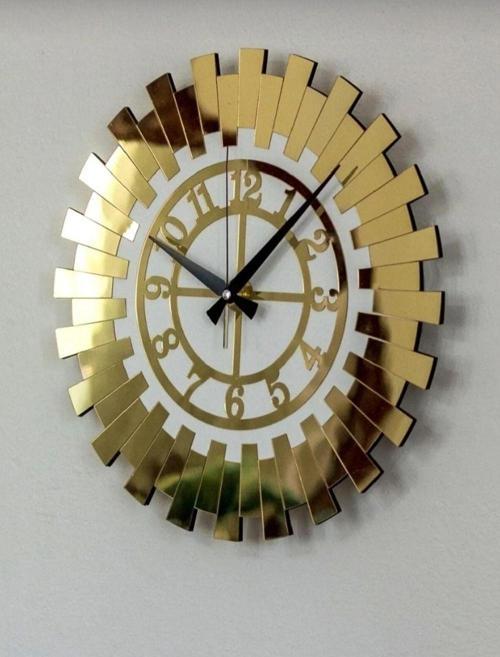 Dekoratif Duvar Saati Beyaz-Gold 60 Cm