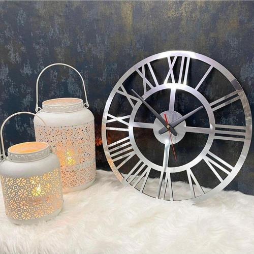 Dekoratif Duvar Saati Gümüş Renk Aynalı Pleksi 50X50Cm