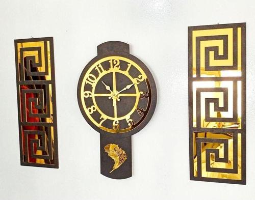 Modern Duvar Saati 3 Lü Set Gold Siyah