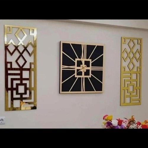 Siyah Kare Üzeri Gold Ayna 3 Lü Set