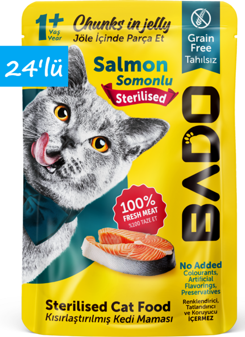 Kısırlaştırılmış Yetişkin Yaş Kedi Maması Somonlu 85Gr 24'lü