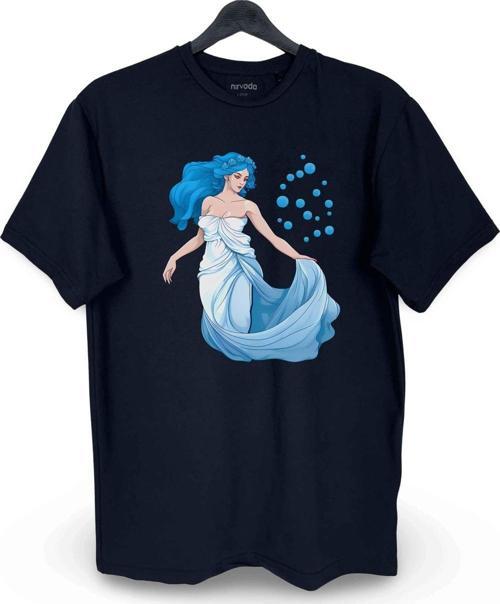 Afrodit Tasarımlı Mitolojik Baskılı Loose Fit Bisiklet Yaka Unisex Tişört Siyah