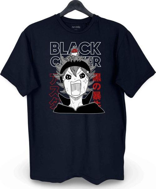 Asta Black Clover Manga Baskılı Loose Fit Bisiklet Yaka Unisex Tişört Siyah