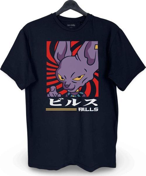Birusu Beerus Dragon Ball Baskılı Loose Fit Bisiklet Yaka Unisex Siyah Tişört Anime Manga