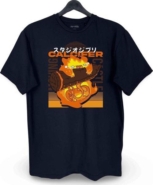 Calcifer Karushifa Baskılı Loose Fit Bisiklet Yaka Unisex Tişört Siyah