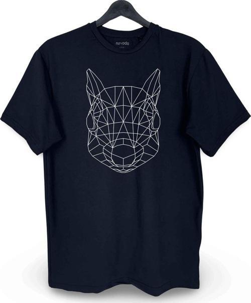 Geometrik Sincap Baskılı Loose Fit Bisiklet Yaka Unisex Tişört Siyah