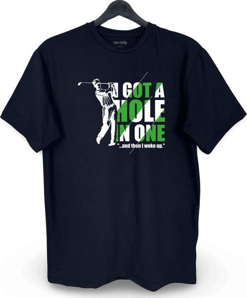 Golf Tasarımlı Yeşil Beyaz Baskılı Loose Fit Bisiklet Yaka Unisex Tişört Siyah