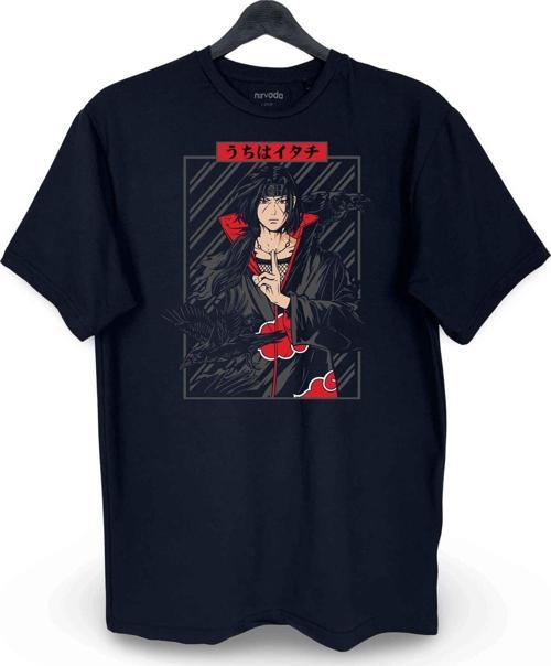 Itachi Uchiha Naruto Baskılı Loose Fit Bisiklet Yaka Unisex Tişört Siyah