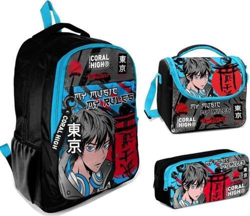 Coral High 23666 İlkokul Sırt Çantası + Beslenme Çantası + Kalem Kutusu 3'lü Set