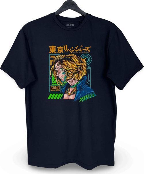 Sano Manjiro Tokyo Revengers Baskılı Loose Fit Bisiklet Yaka Tişört Anime Manga Siyah
