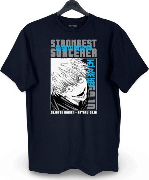 Strongest Satoru Gojo Jujutsu Kaisen Baskılı Loose Fit Bisiklet Yaka Unisex Tişört Siyah