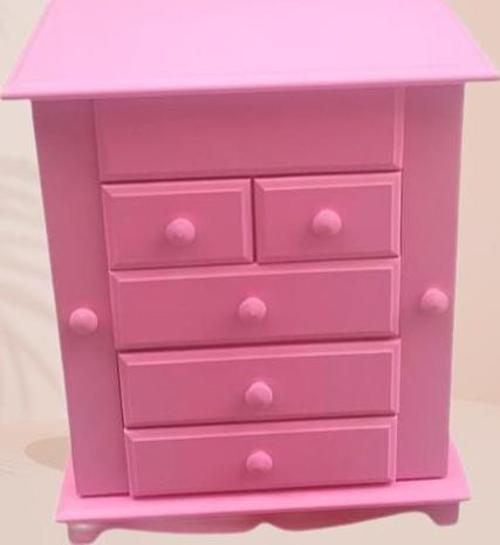 Hobi Takı Kutu Makyaj Şifonyer 90389 Model 9Çekmece Parlak Pembe Ahşap MDF ElYapım