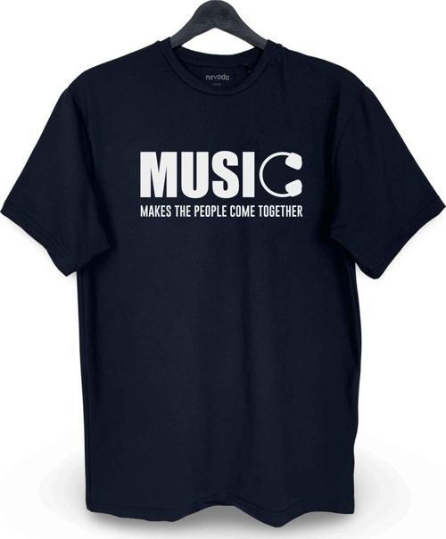 Müzik Simgesi Baskılı Loose Fit Bisiklet Yaka Unisex Tişört Siyah