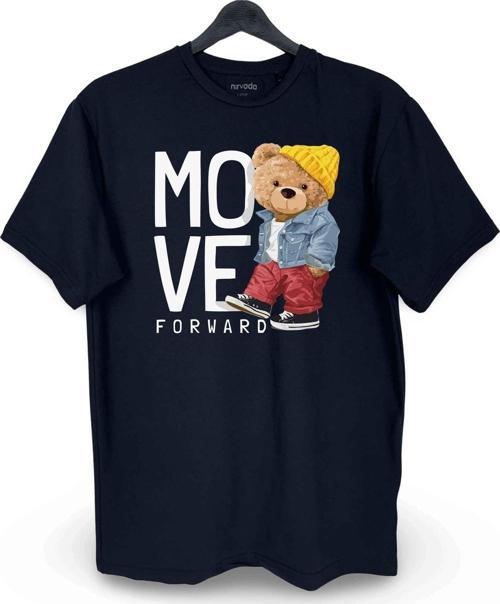 Move Forward Cool Ayıcık Baskılı Loose Fit Bisiklet Yaka Unisex Tişört Siyah