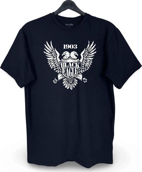 Kara Kartal 1903 Black Eagle Baskılı Loose Fit Bisiklet Yaka Unisex Tişört Siyah
