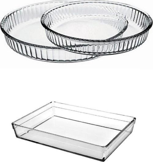 borcam fırın tepsisi - 3 lü borcam set eldivenli
