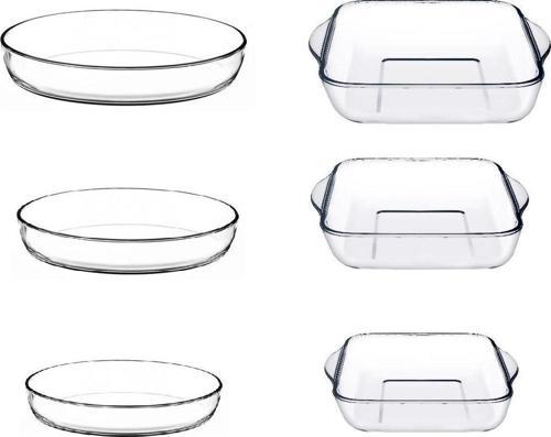 kare - oval borcam tepsi seti 6 lı borcam seti takımı 3 er boy
