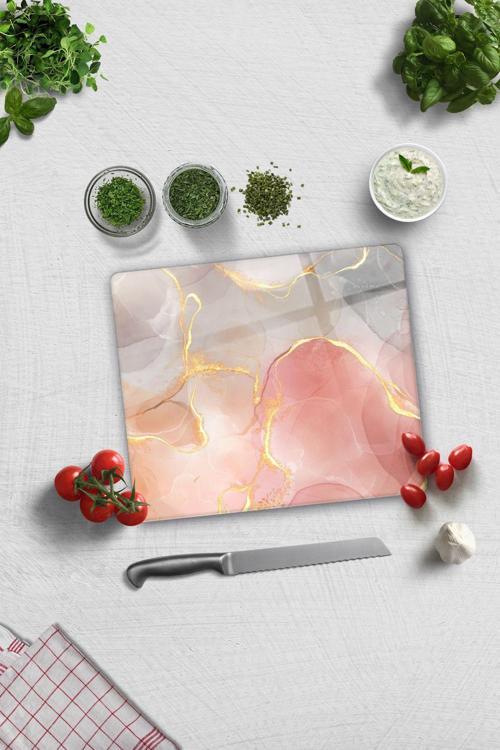 Cam Kesme Tahtası - Cam Kesme Tablası | Romantik Mermer | 29cm x 34cm