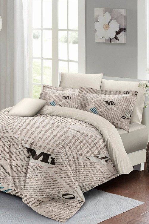 Kıng Sıze Newspaper 3D Pamuk Saten %100 Pamuk Çift Kişilik Nevresim Takımı