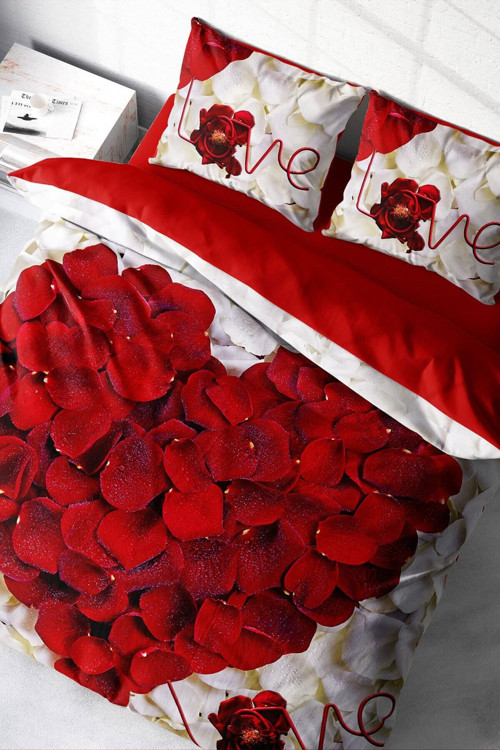 Kıng Sıze Heart Rose 3D Çift Kişilik Nevresim Takımı