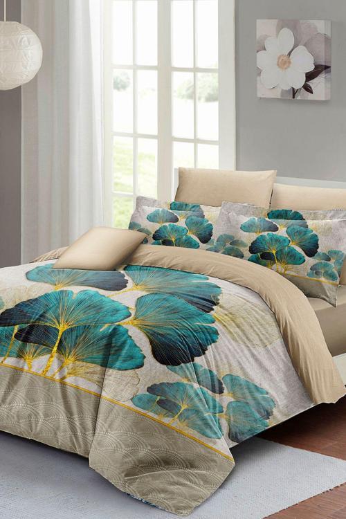 Luxury Leaves Linens Çift Kişilik Pamuk Saten Nevresim Takımı