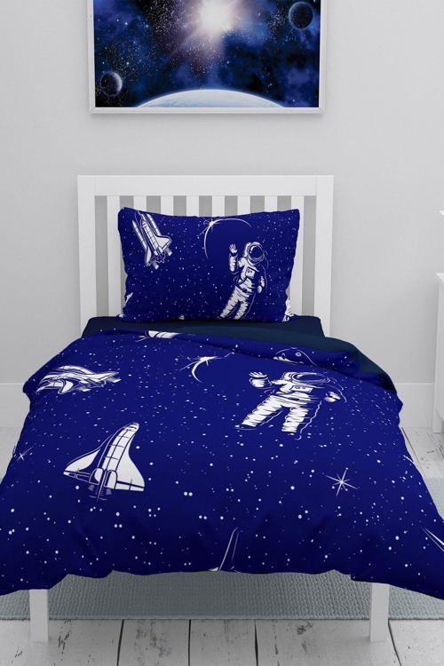 Lacivert Uzay Astronot 3D Pamuk Saten Çocuk Nevresim Takımı