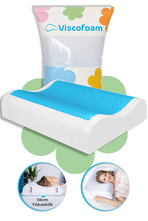 Viscofoam Anatolia Yüksek Terletmeyen Boyun Destekli Ortopedik Yastık Jelli Visco Yastık - 60x40x14-12cm