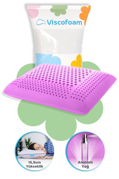 Viscofoam Aroma Terapi Hava Kanallı Ortopedik Yastık Visco Yastık Lavanta 60x40x16cm