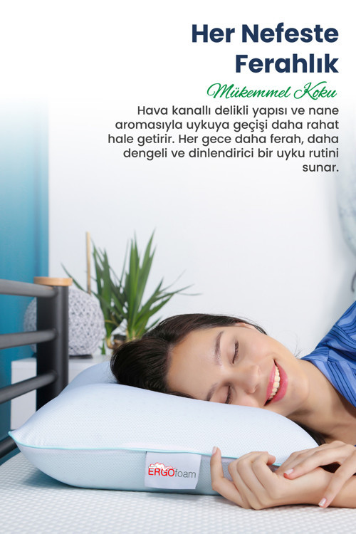 Aroma Terapi Hava Kanallı Ortopedik Yastık Visco Yastık Nane 60x40x16cm