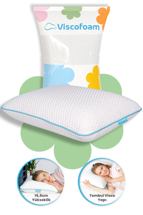 Viscofoam Yüksek Boyun Destekli Ortopedik Yastık Tombul Visco Yastık - 59x39x15.5cm