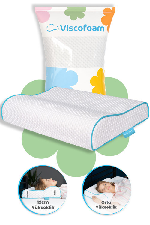 Yüksek Boyun Destekli Ortopedik Yastık Visco Yastık 58x39x12-8.5cm