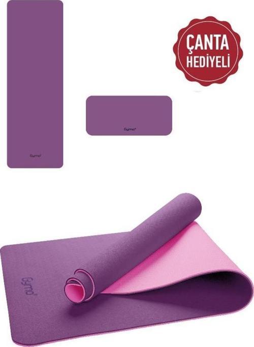 Ekolojik 6mm TPE Yoga Matı Pilates Minderi Diz Dirsek Koruyucu Matlı Set Mürdüm