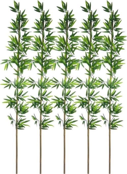 5li Set Yapay Bambu Sopası 20 Yapraklı 190 cm Yapay Çiçek Bambu Duvarı Separatör Çiçeği Yapay Çiçek