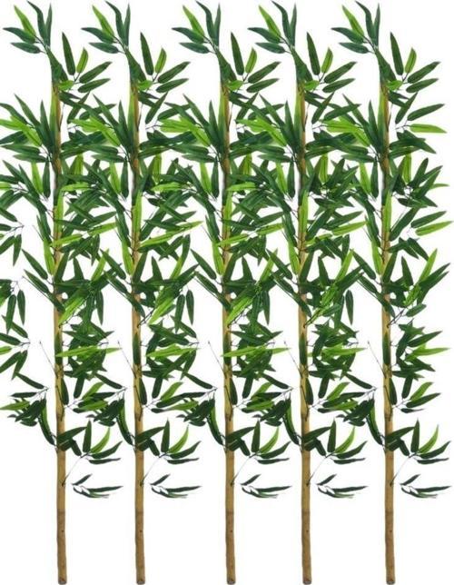 5li Set Yapay Bambu Sopası 16 Yapraklı 150 cm Yapay Çiçek Bambu Duvarı Separatör Çiçeği Yapay Çiçek