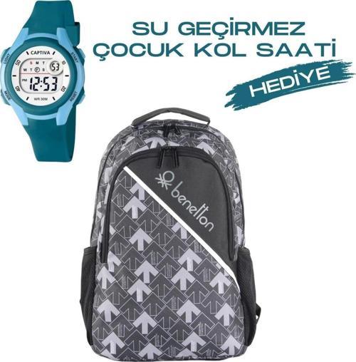 Çocuk Kol Saati Hediyeli Benetton Büyük Kapasiteli Çocuk Okul Çantası B.NT.037039