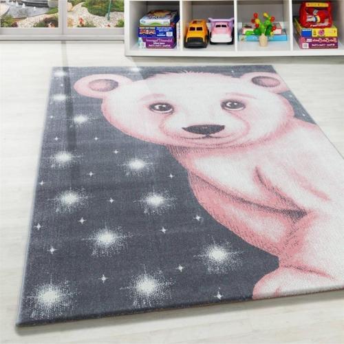 Çocuk Bebek odası halısı Kutup ayısı desenli Halı Gri Pembe Beyaz