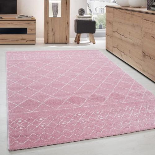 Halı modern tasarımlı Geometrik çizgili desen Pembe Beyaz