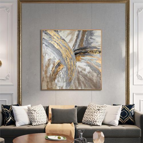 Yağlı Boya Dokulu Tablo Kahve Gold Soyut Altın Çerçeveli U08004
