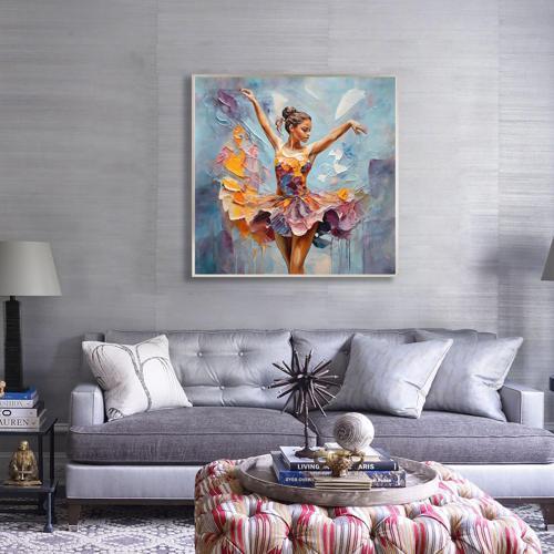 Yağlı Boya Dokulu Tablo Modern Renkli Balerin Siyah Çerçeveli U05003