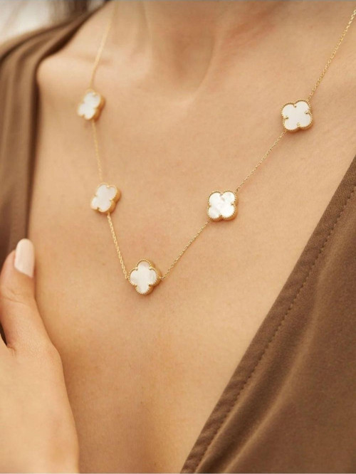 1. Kalite Çelik Van Cleef Beyaz Mineli Kolye