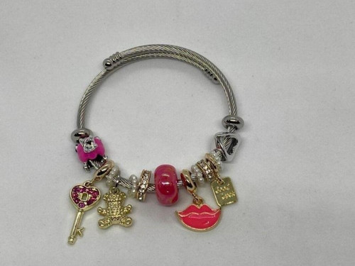 Çelik Bileklik Anahtarlı Pembe Charm Bileklik