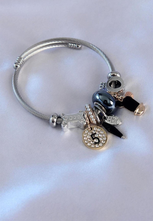 Kaktüs Siyah Bocuk Model Charm Çelik Bileklik