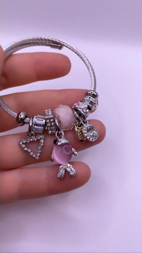 Pembe Gümüş Şans Charm Bileklik