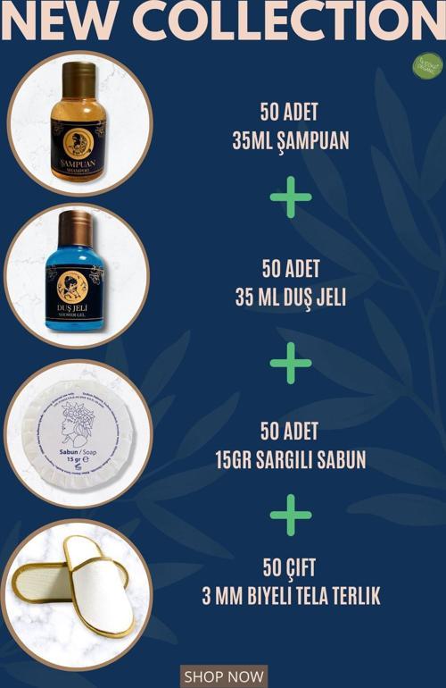 Otel Şampuanı Duş Jeli Sabunu Terlik 50'li Set Etiketli