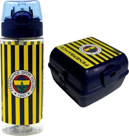 Çizgili Forma Desenli Plastik Matara 500 ML + Beslenme Kabı 4 Bölmeli Çatal Kaşıklı