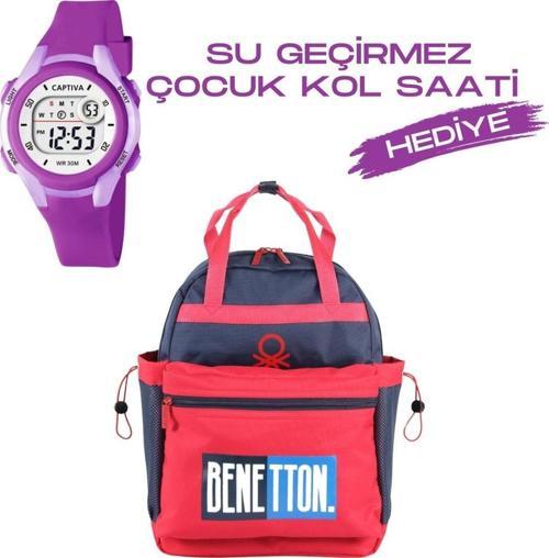 Çocuk Kol Saati Hediyeli Benetton Büyük Kapasiteli Çocuk Okul Çantası B.NT.03789