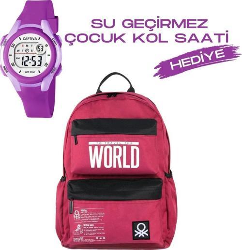 Çocuk Kol Saati Hediyeli Benetton Büyük Kapasiteli Çocuk Okul Çantası B.NT.03833